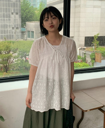 Yunoi Punching Ribbon Layered One Piece